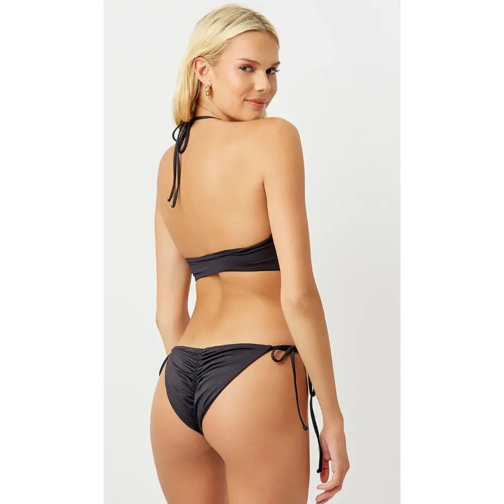 Frankies Bikinis Black Duke Halter Bandeau Bikini Top